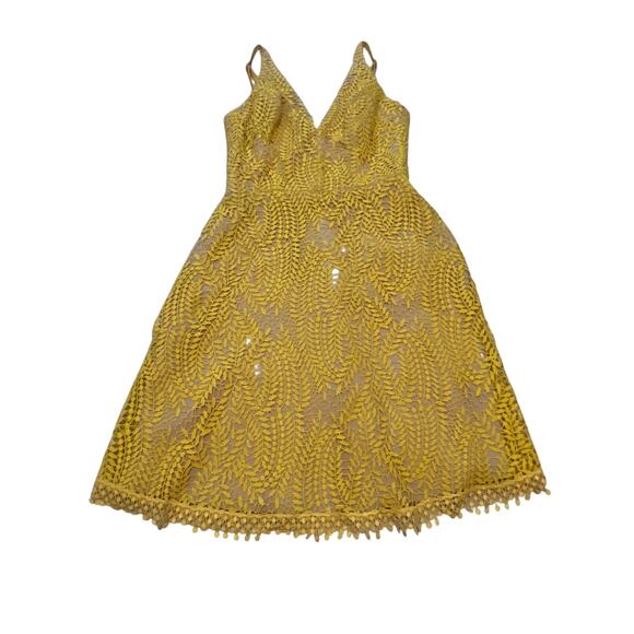 Dress the Population Piper Crochet Lace Canary Yellow Cocktail Dress Size XS - Picture 2 of 9